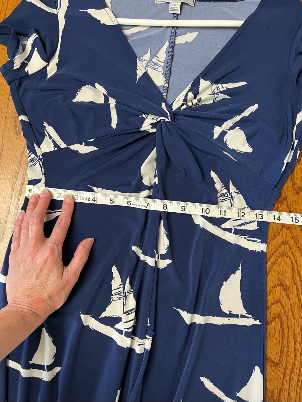 Navy Sailboat Twist-Front stretchy Dress nautical - Picture 9 of 11